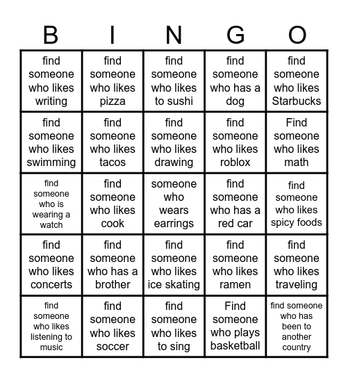 Get to Know You BINGO! Bingo Card