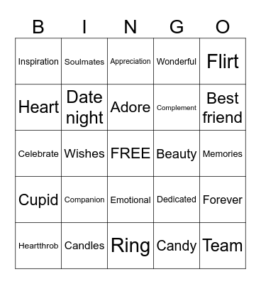 Valentine-themed BINGO! Bingo Card