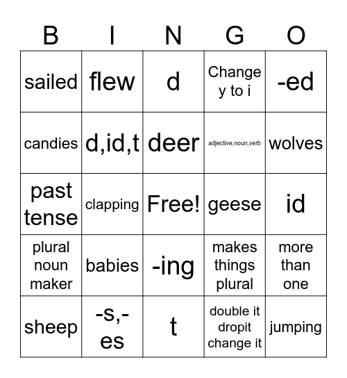 Suffix Bingo Card