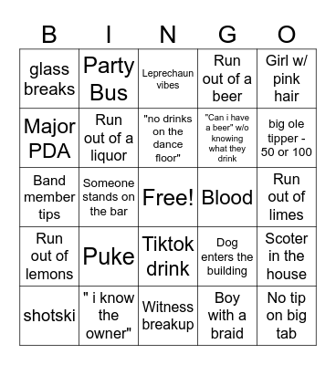 Thirsty Cowboy - Bartender Bingo Card
