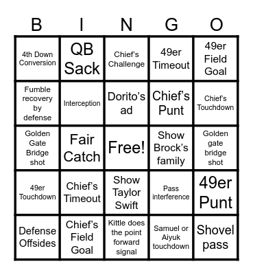 2024 Superbowl Bingo Card