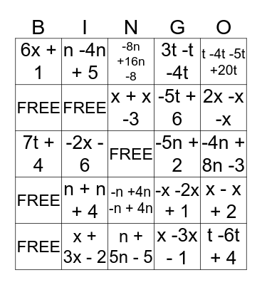 Algebra 2 Bingo Function Operations Bingo Card