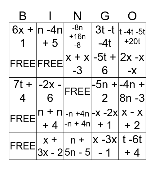 Algebra 2 Bingo Function Operations Bingo Card