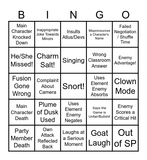 DSP Persona BINGO! Bingo Card