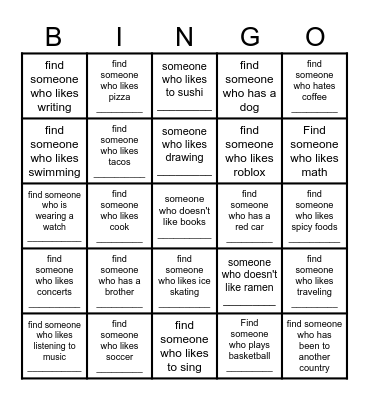 Get to Know You BINGO! Bingo Card