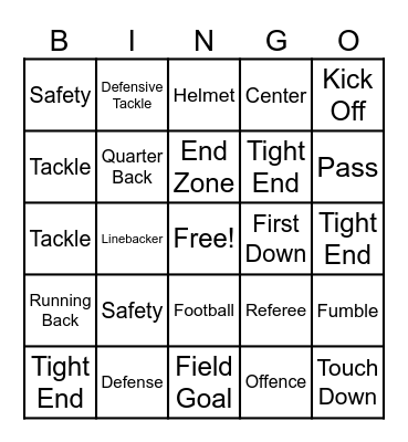 FOOTBALL BINGO Card
