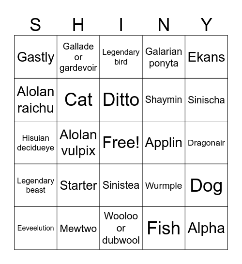 Shiny Pokémon Bingo Card