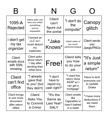 Tax Season Bingo Card