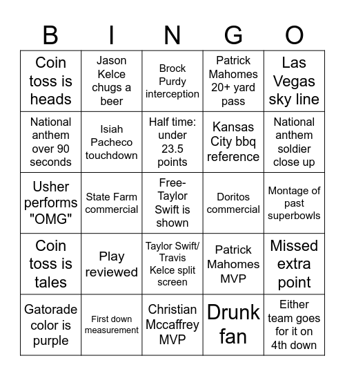 CHIEFS VS 49ERS BINGO!!! Bingo Card