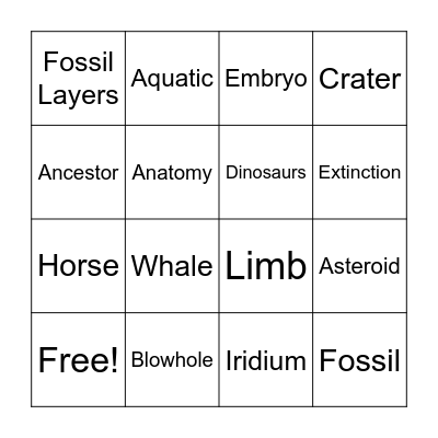 Life on Earth Bingo Card