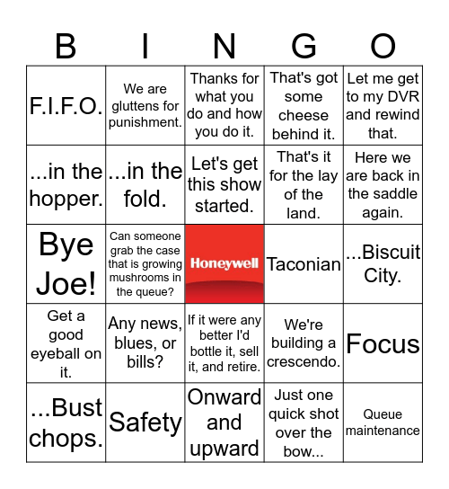 Joe-ism Bingo Card
