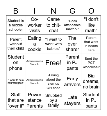 Open House Bingo Card