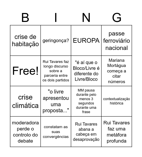 BE x L Bingo Card