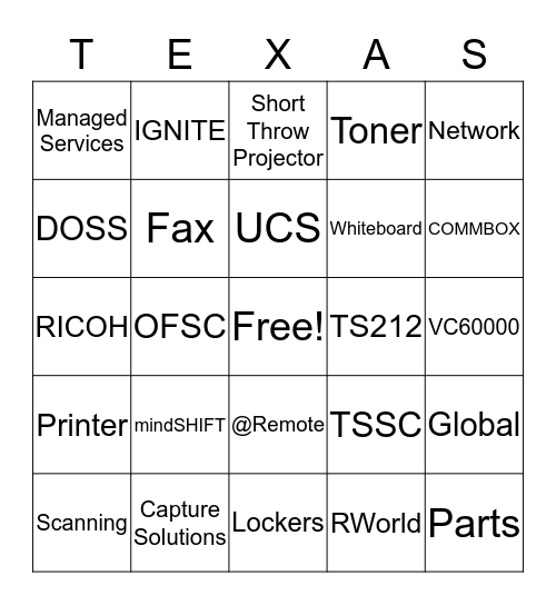Greater Texas Services Bingo Card