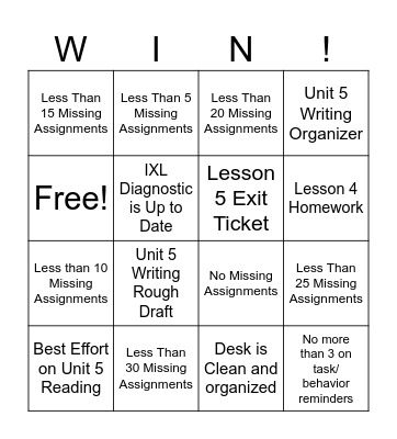 Friday February 9 Bingo Card
