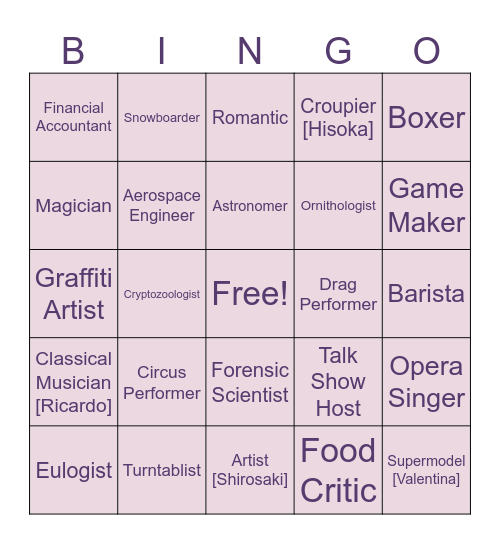 Altered Futures Talent Bingo Card