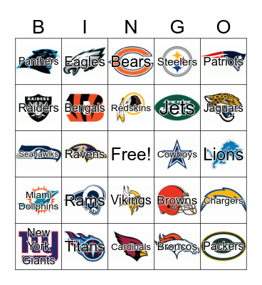 NFL football teams  Bingo Card
