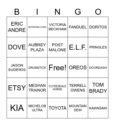 SUPER BOWL COMMERCIAL Bingo Card