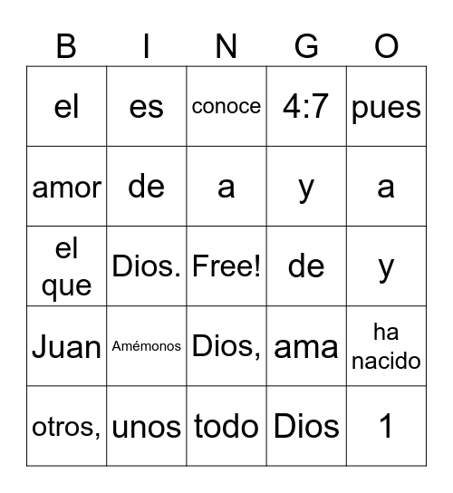 El Amor de Dios Bingo Card