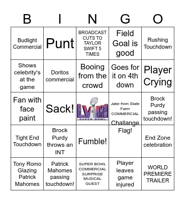 Super Bowl LVIII Bingo Card