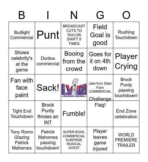 Super Bowl LVIII Bingo Card