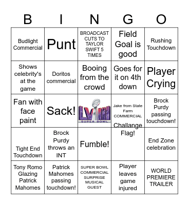 Super Bowl LVIII Bingo Card