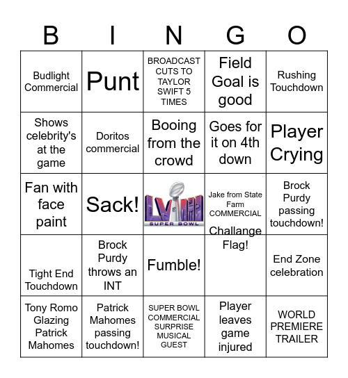 Super Bowl LVIII Bingo Card