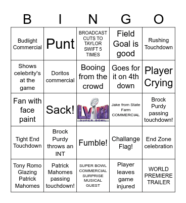 Super Bowl LVIII Bingo Card