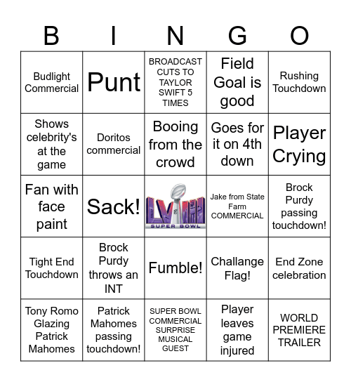 Super Bowl LVIII Bingo Card