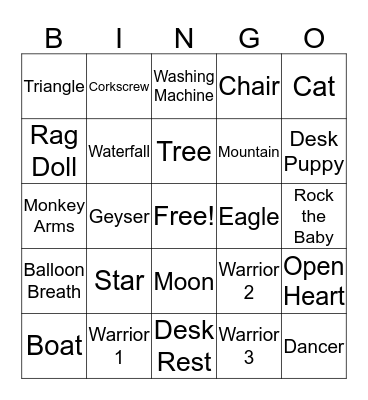 Yoga Bingo Card
