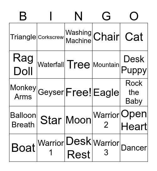 Yoga Bingo Card