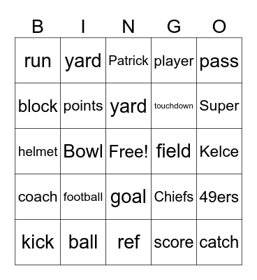 Super Bowlingo Bingo Card