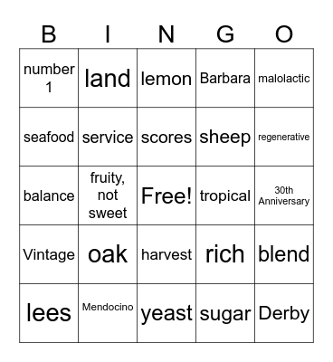 Wine Time Bingo Card