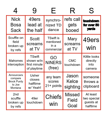 SUPER BOWL BINGO Card