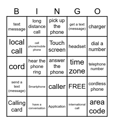 The Telephone BINGO Card