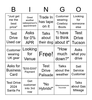 Customer Bingo Card