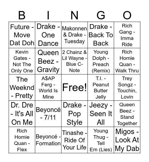 Hip-Hop Bingo Card