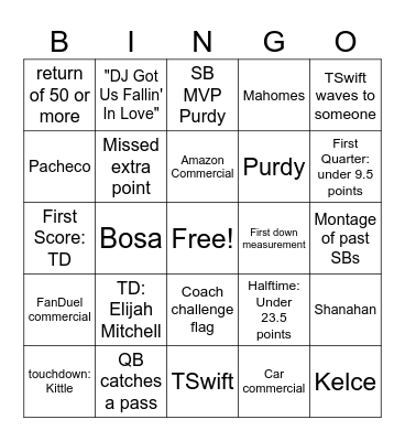 SUPERBOWL 2024 Bingo Card