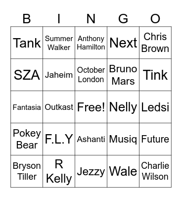 2000's R&B Bingo Card
