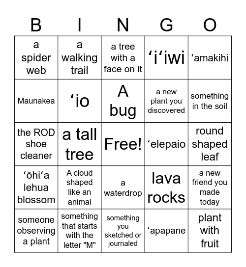 KAULANA MANU TRAIL Bingo Card