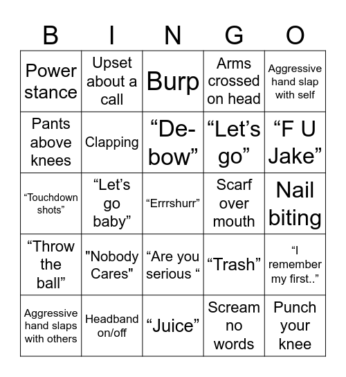 Daddy SuperBowl Bingo Card