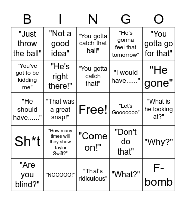 Super Bowl Husband Bingo Card