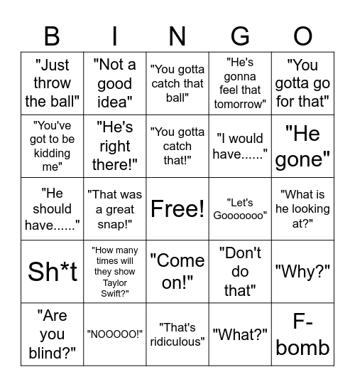 Super Bowl Husband Bingo Card