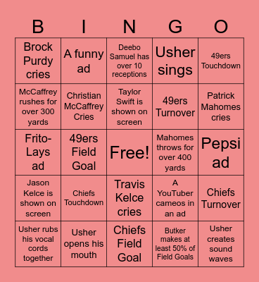 Super Bowl Bingo Card