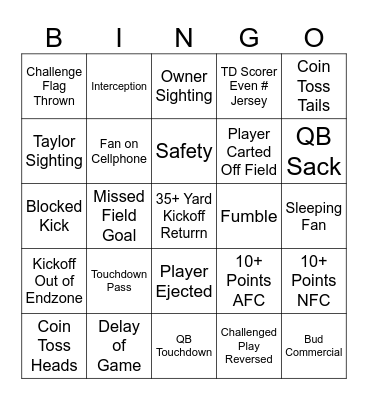 Superbowl Bingo! Bingo Card