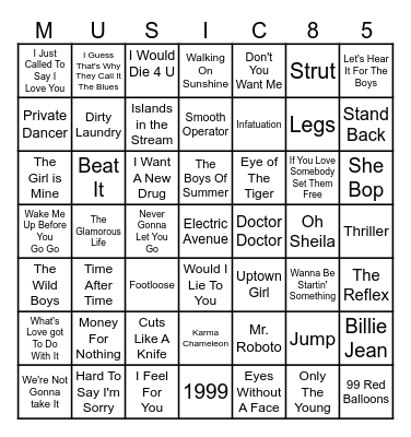TOP SONGS  1983 - 1985 Bingo Card