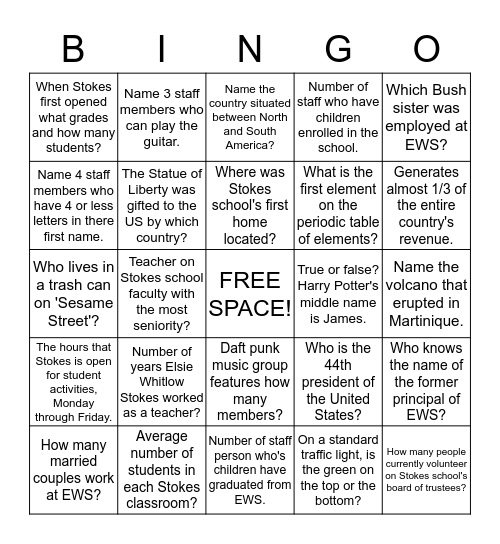 Staff Appreciation Bingo 2016 Bingo Card