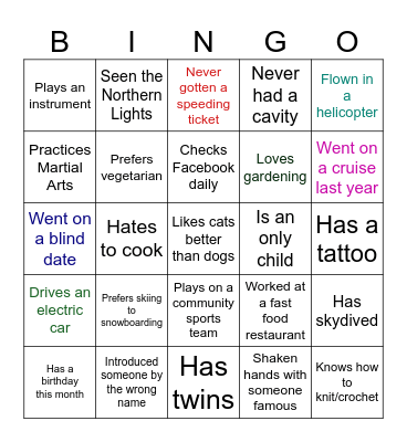 Mingle Bingo Card