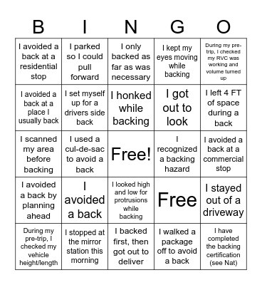 Valentine's Week- Backing Bingo Card