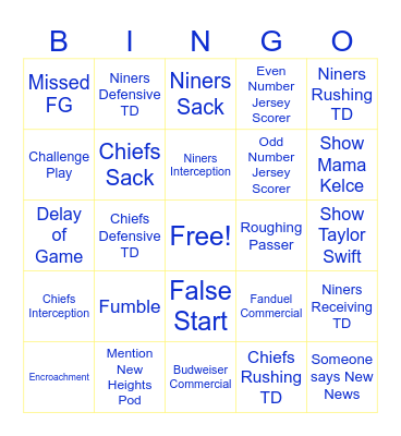 Super Bowl Bingo Card